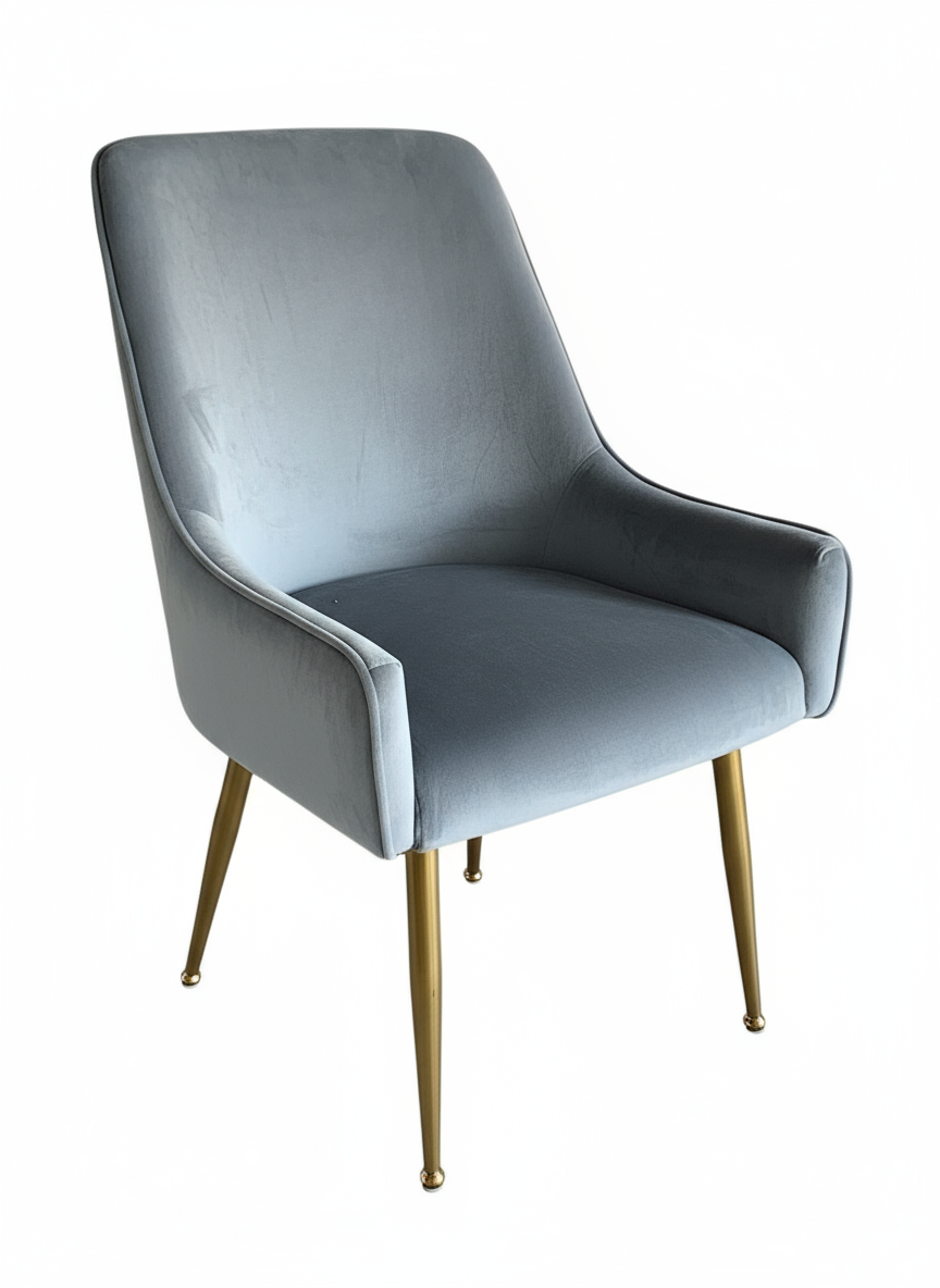Luxury Grey Velvet Dining Chair with Gold Legs