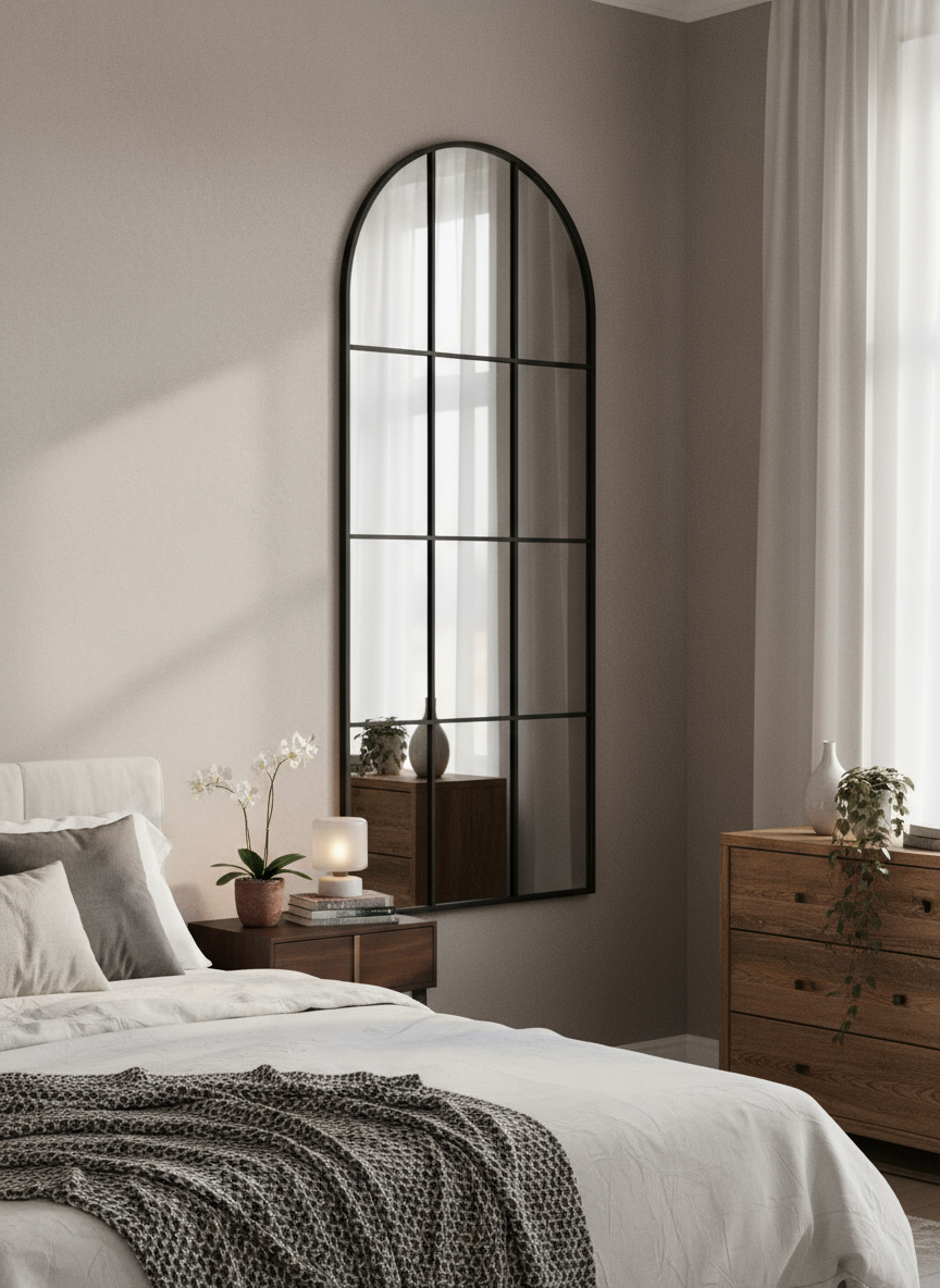 Window Arch Black Framed Mirror