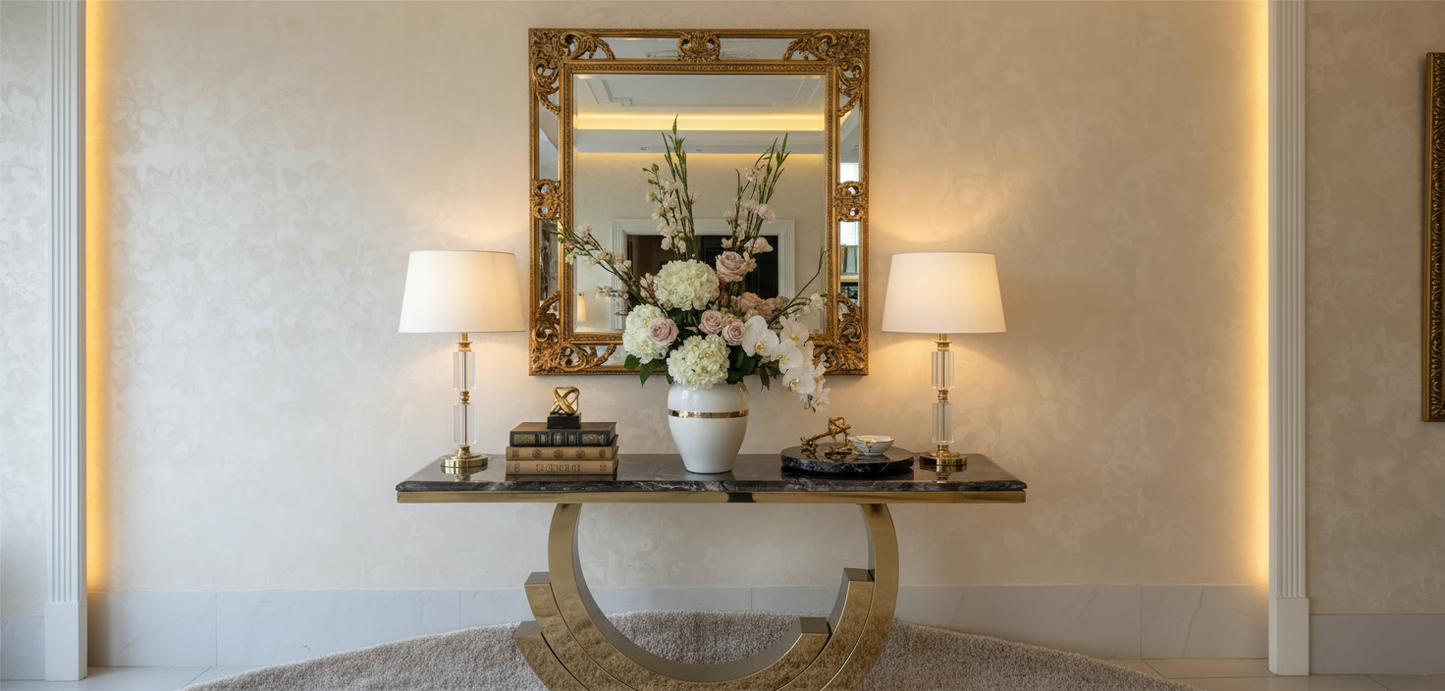 Ceasor Console - Luxury Marble Console Table with Gold Base