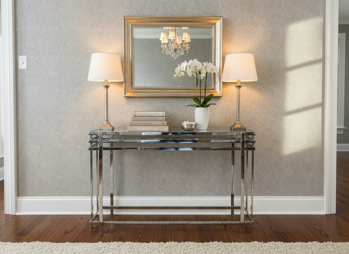 Charlotte Glass Console  - Modern Metallic Finish