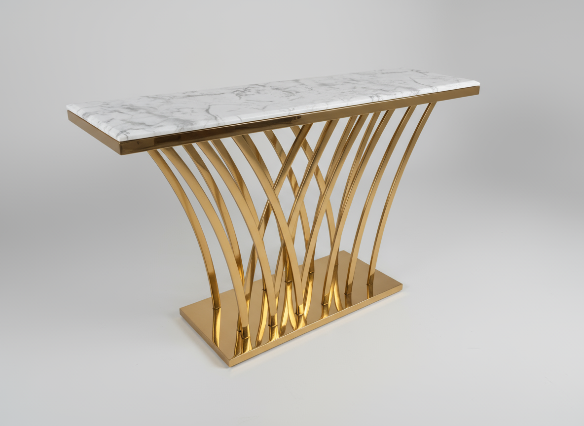 Trinity Marble Console Table with Gold Geometric Base