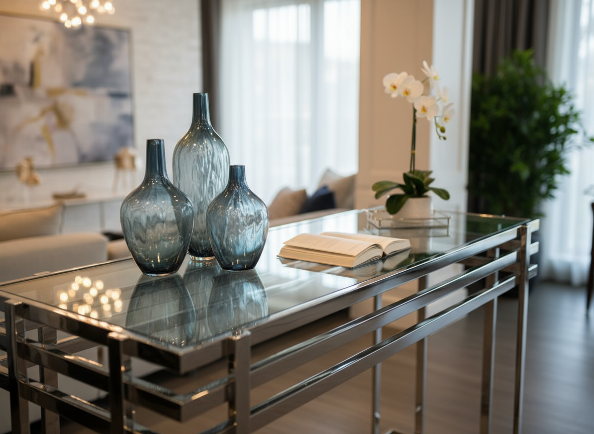 Charlotte Glass Console  - Modern Metallic Finish