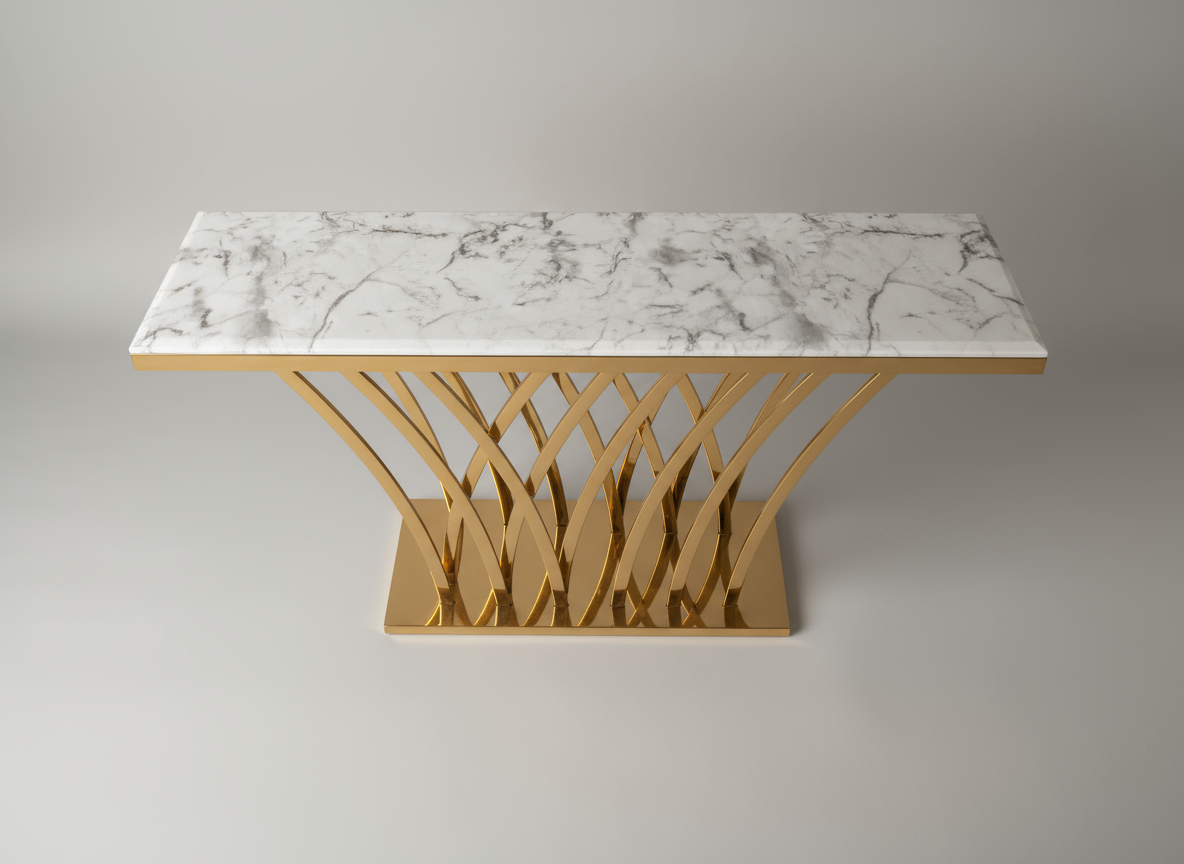 Trinity Marble Console Table with Gold Geometric Base