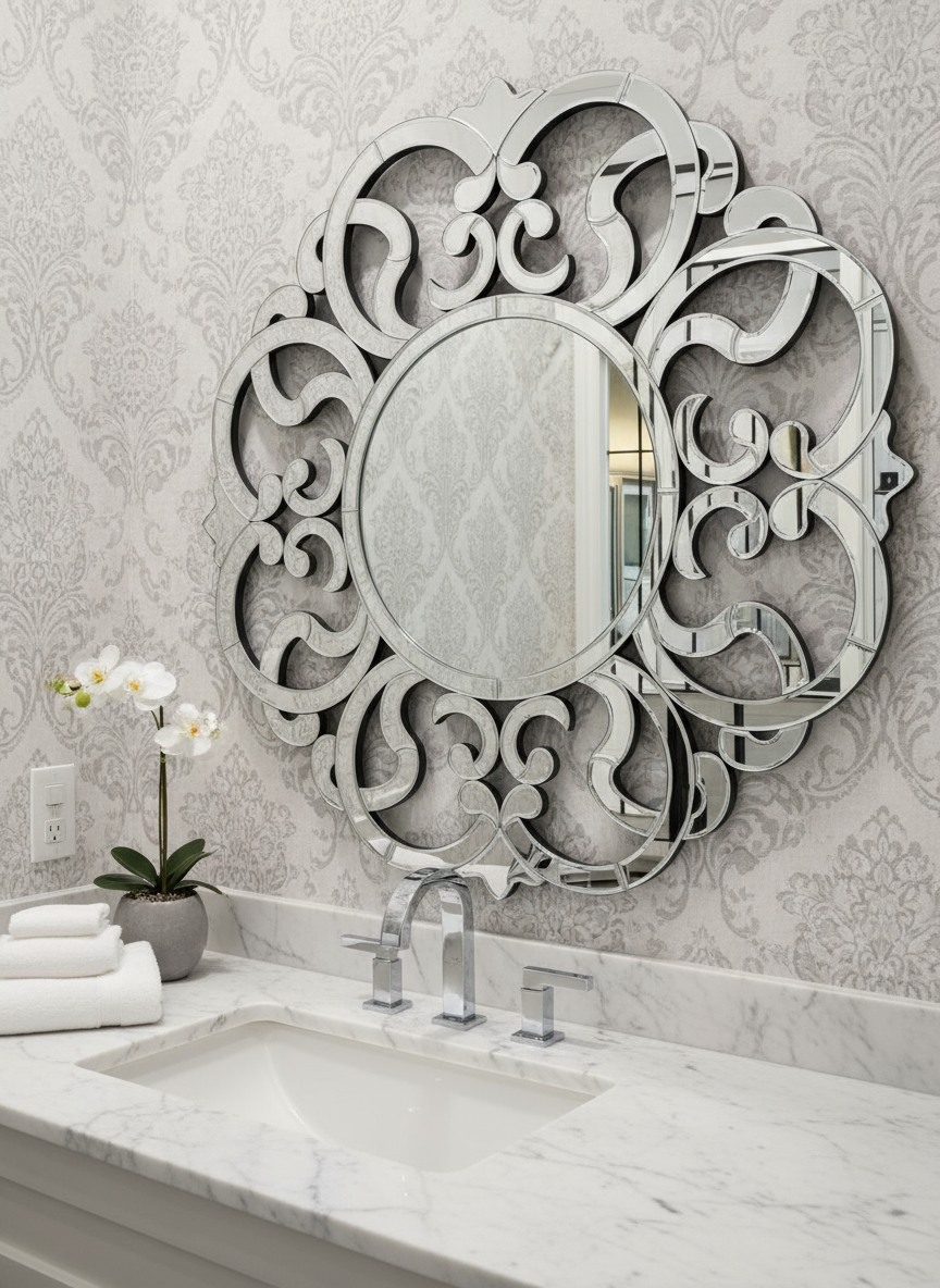Venetian Mirror in Powder Room