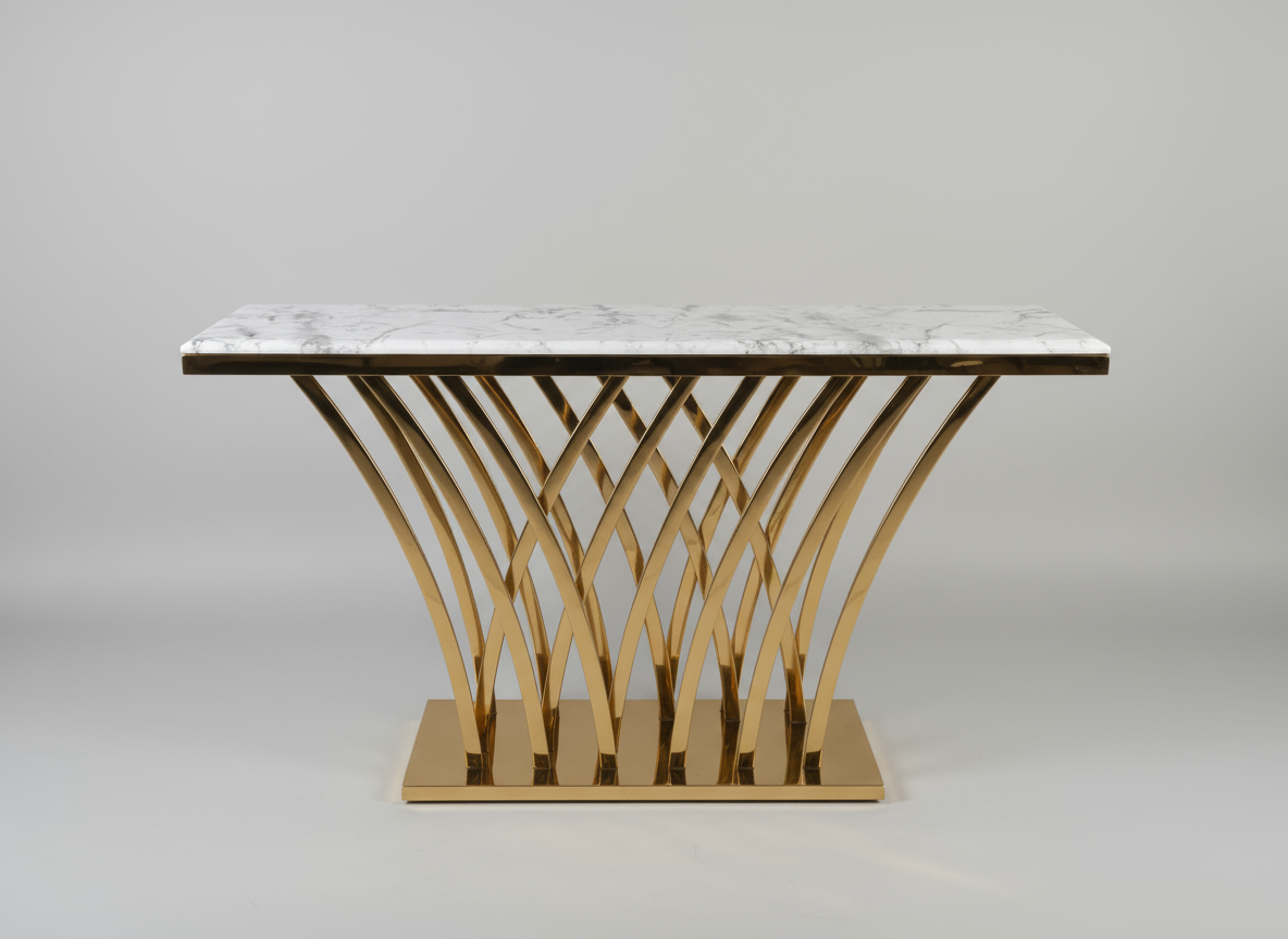 Trinity Marble Console Table with Gold Geometric Base