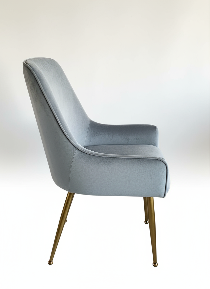 Luxury Grey Velvet Dining Chair with Gold Legs