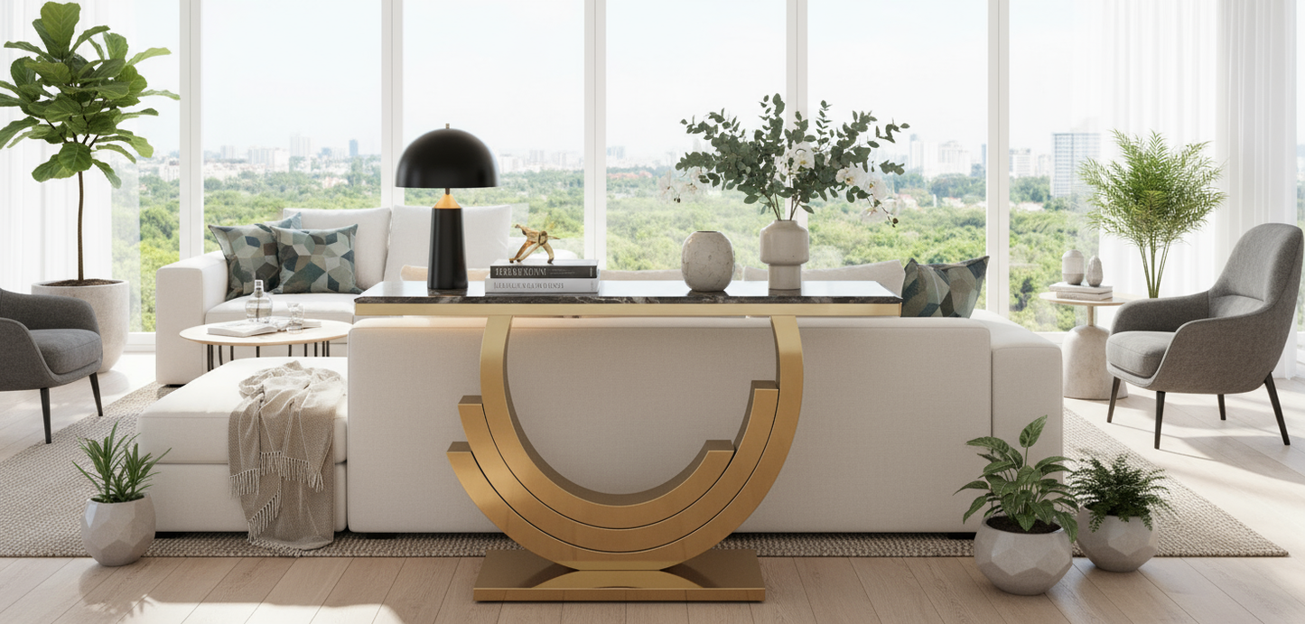 Ceasor Console - Luxury Marble Console Table with Gold Base