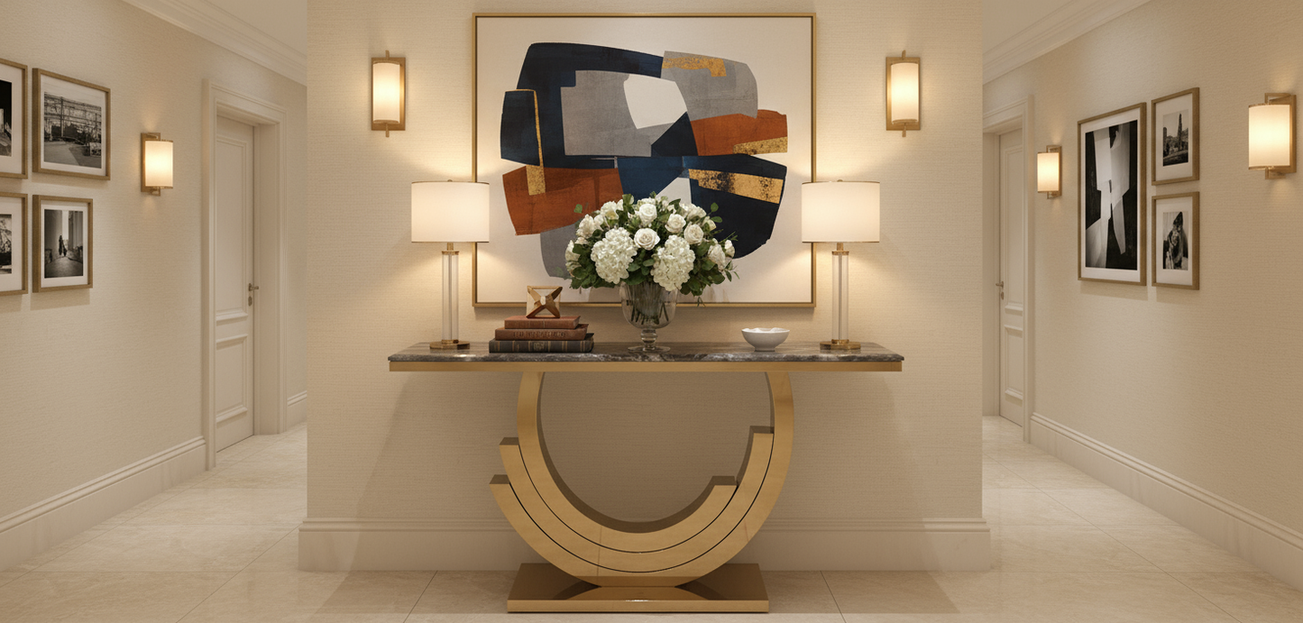 Ceasor Console - Luxury Marble Console Table with Gold Base