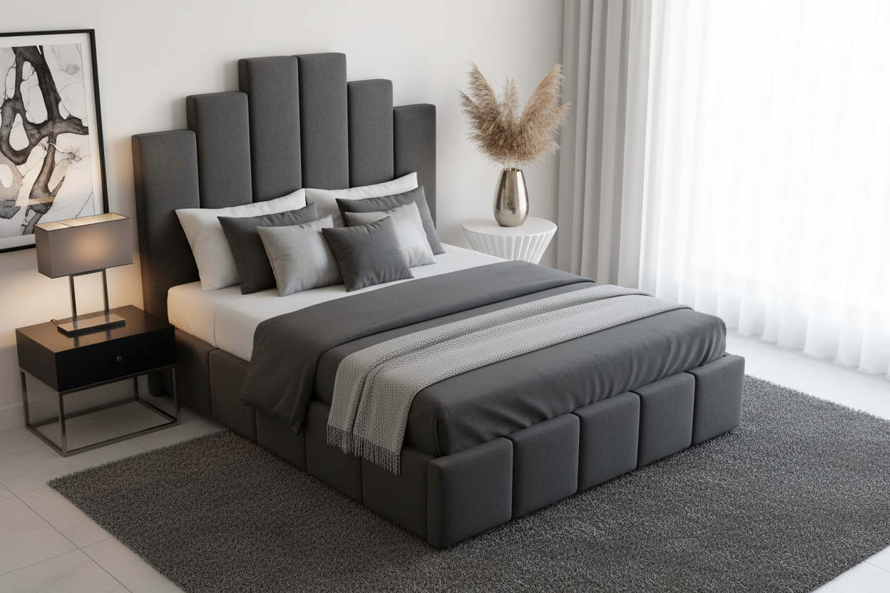 Jasmin Bed Charcoal Grey Corner View