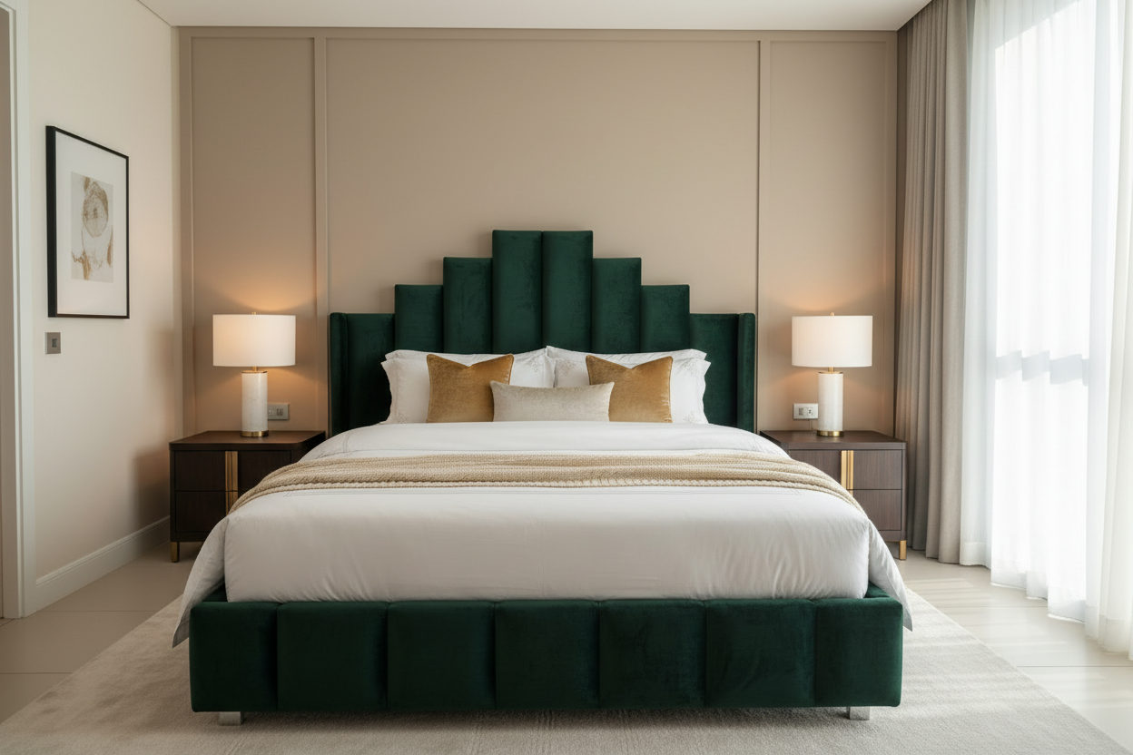 Jasmin Bed in Emerald Green - Straight Angle
