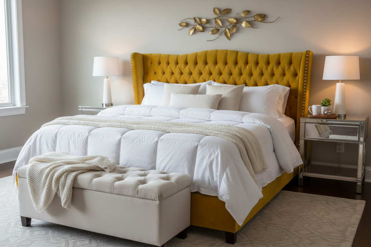 Jessica Bed in Mustard Yellow