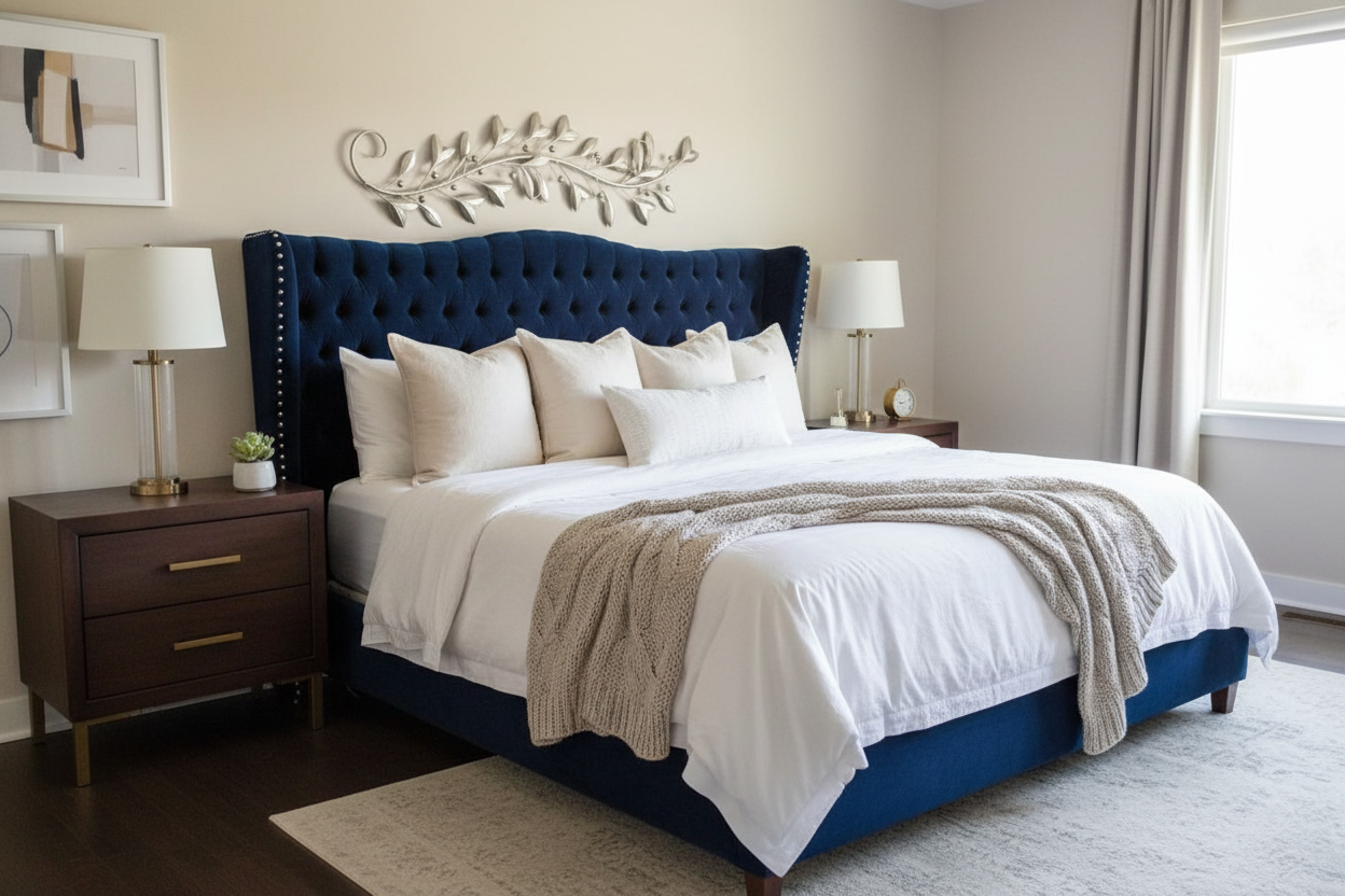 Jessica Bed in Navy Blue