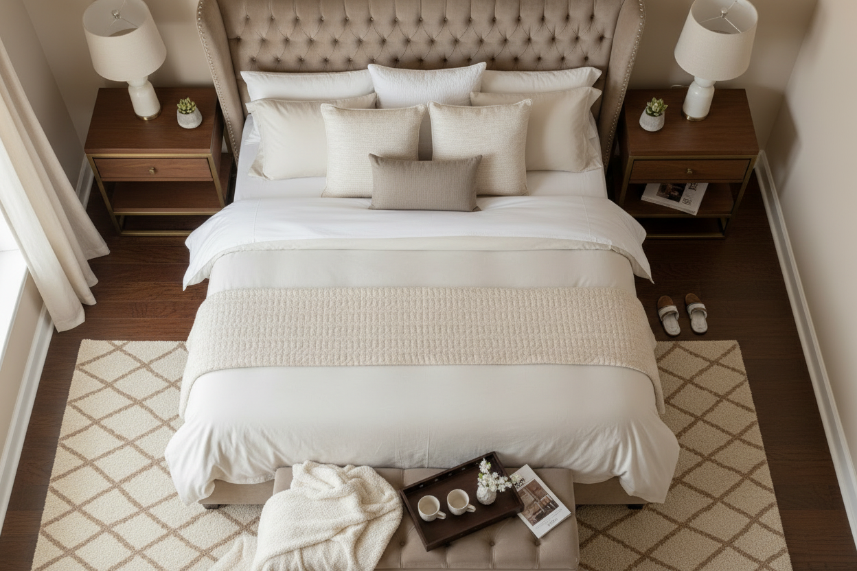 Jessica bed set in taupe brown - top angle lifestyle image