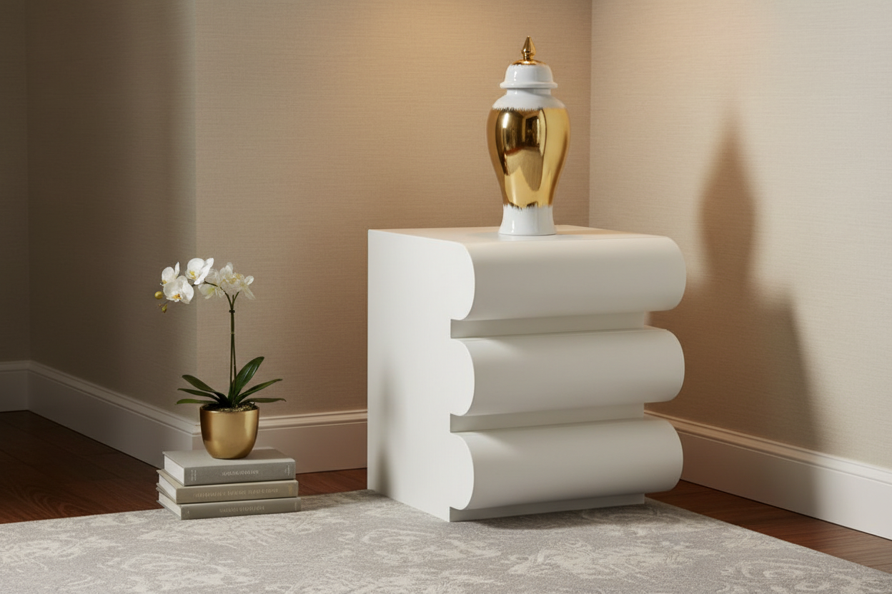 Lifestyle image focused on white pedestal