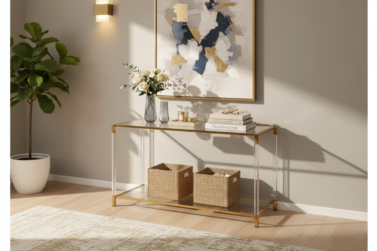 Lifestyle Image - Glass and Gold Console Table