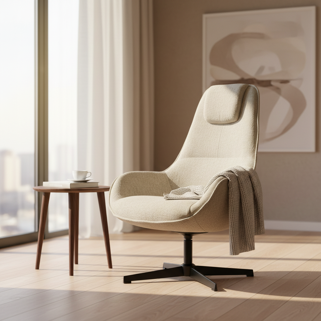 Lifestyle image of beige swivel chair