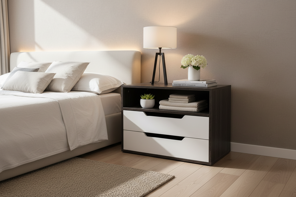 Lifestyle image of black and white modern chest