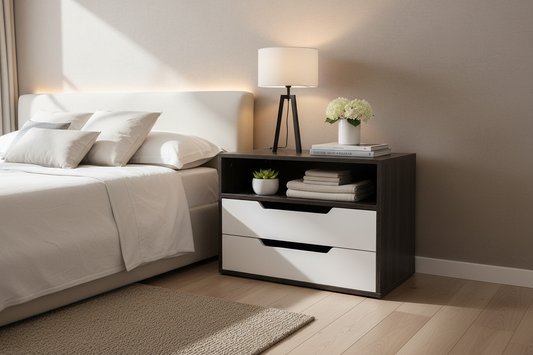 Lifestyle image of black and white modern chest