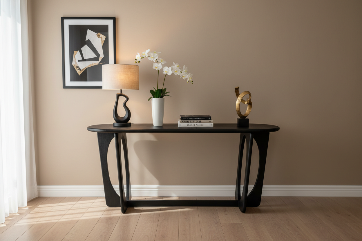 Lifestyle image of black Sandra console table without mirror