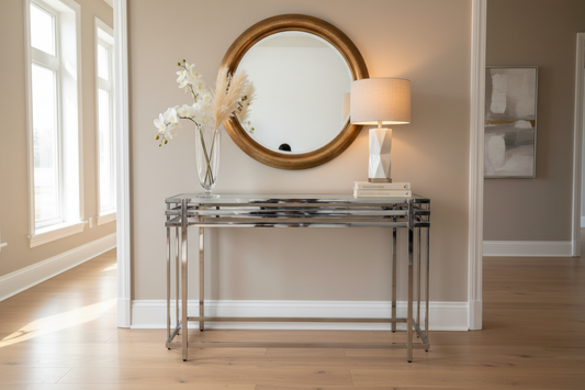Lifestyle image of chrome console table