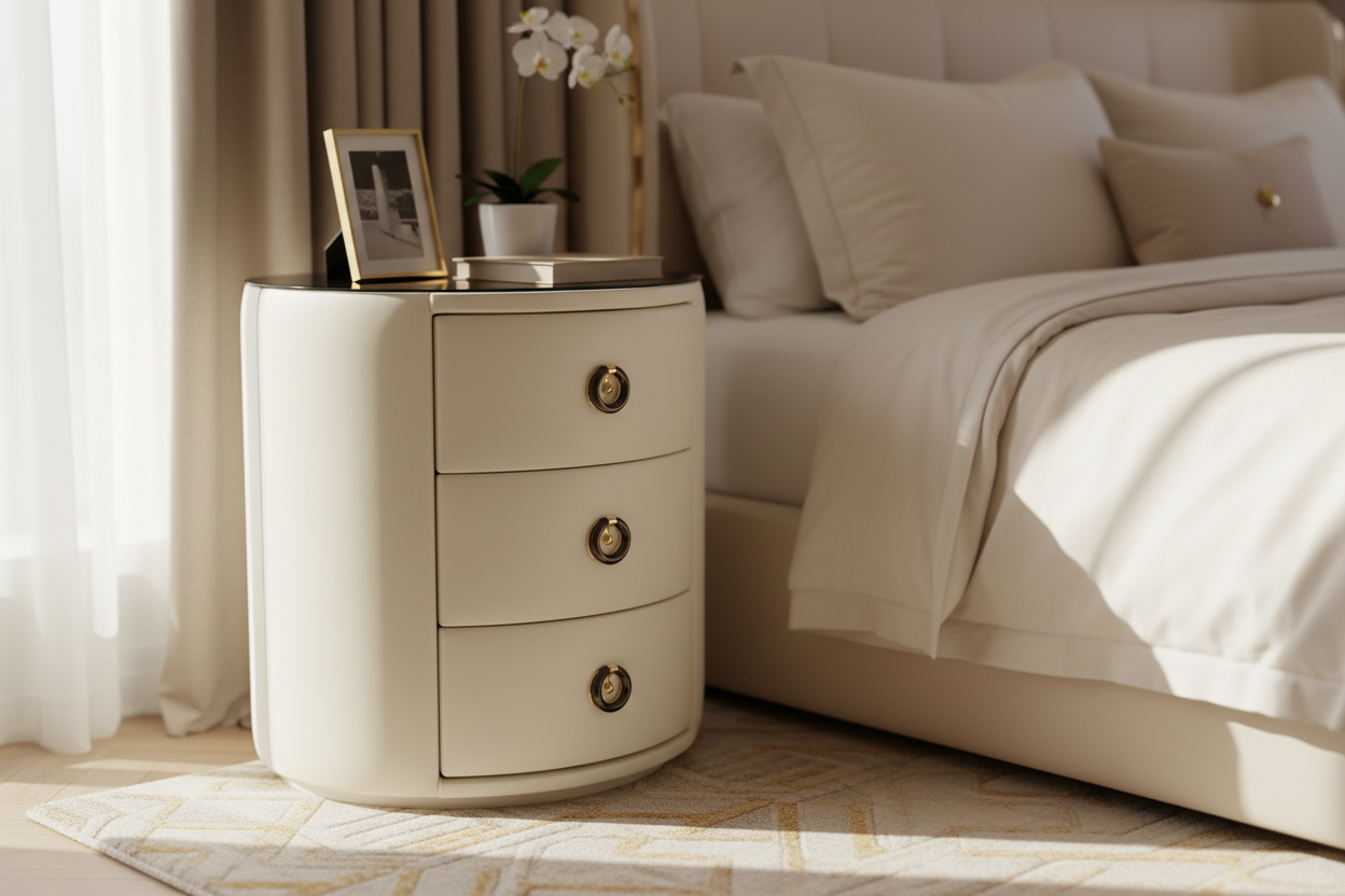 Lifestyle image of curved white pedestal