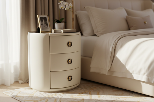 Lifestyle image of curved white pedestal