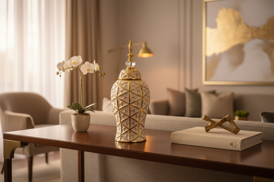 Lifestyle image of geometric lattice vase