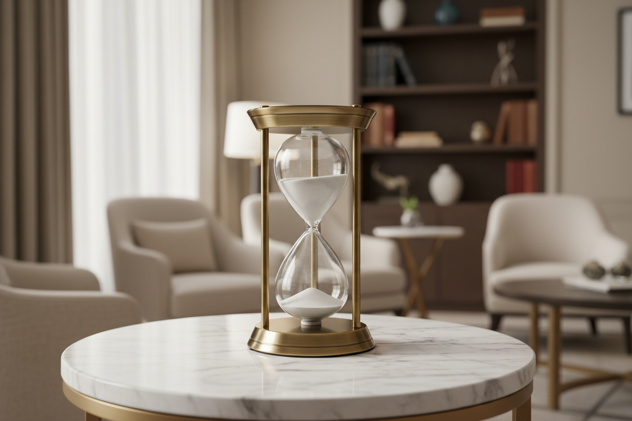 Lifestyle image of gold hourglass