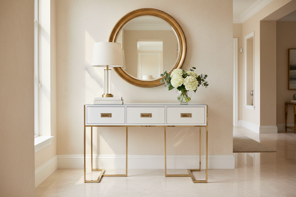 Lifestyle image of mirrored console table