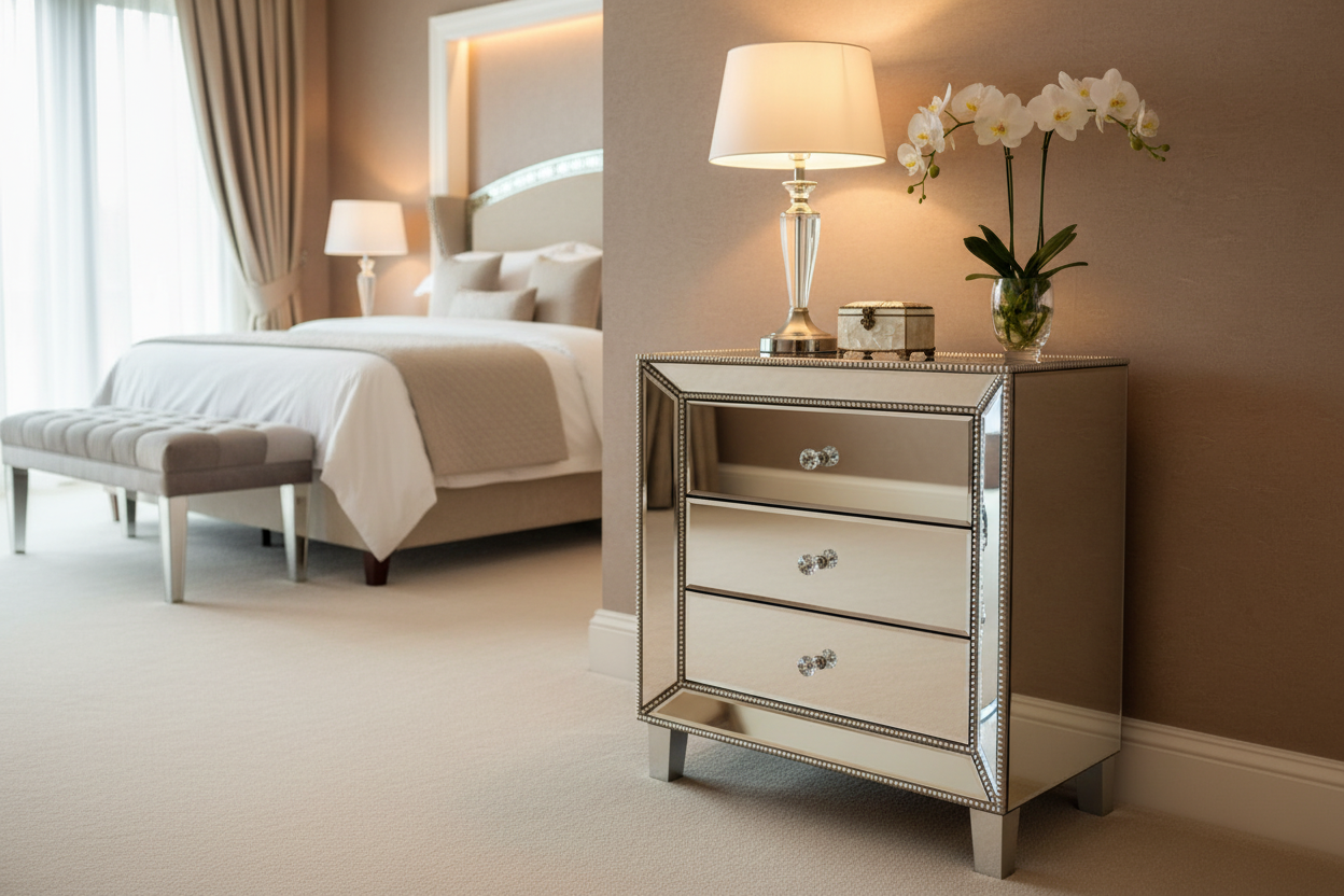 Lifestyle image of mirrored crystal pedestal