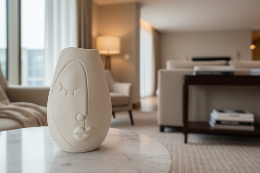 Lifestyle image of sculptural face vase
