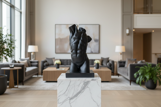 Lifestyle image of sculptural torso art piece