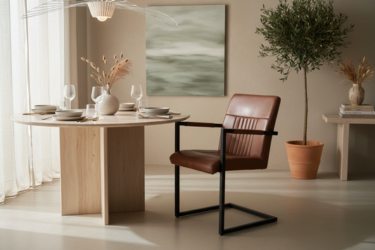 Lifestyle image with brown leather chair