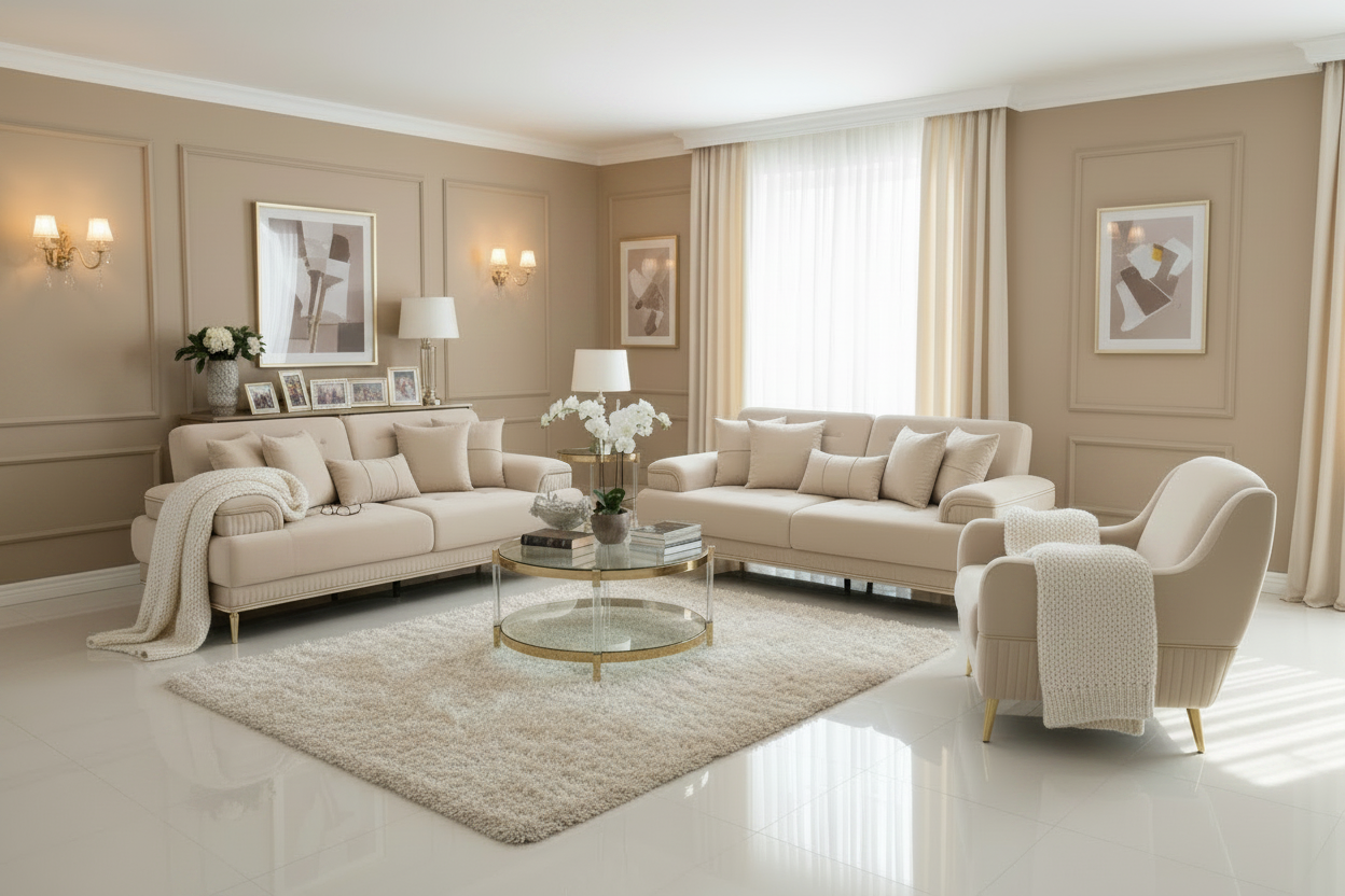Madrid 3pce Sofa | Cream — Living Room Setting