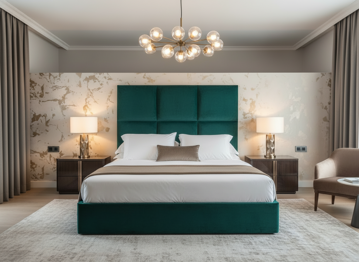 Matching emerald green bed set lifestyle image