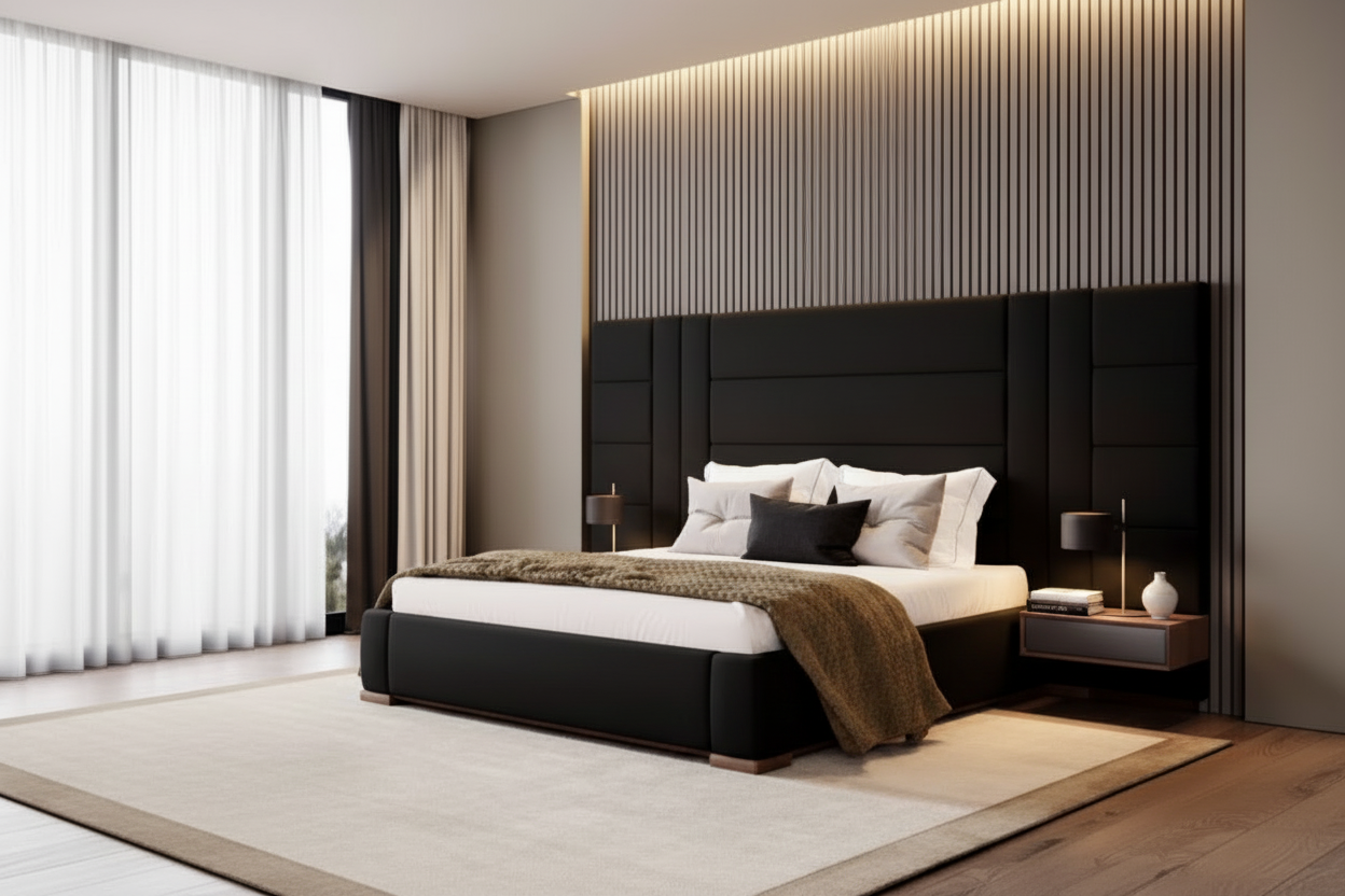 Mercury Headboard & Base - Black Lifestyle