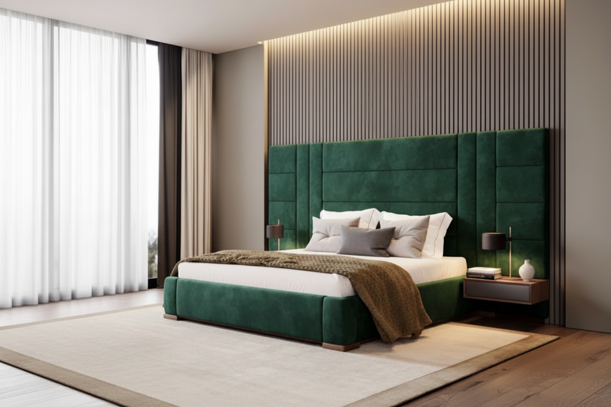 Mercury Headboard & Base - Emerald Green Lifestyle