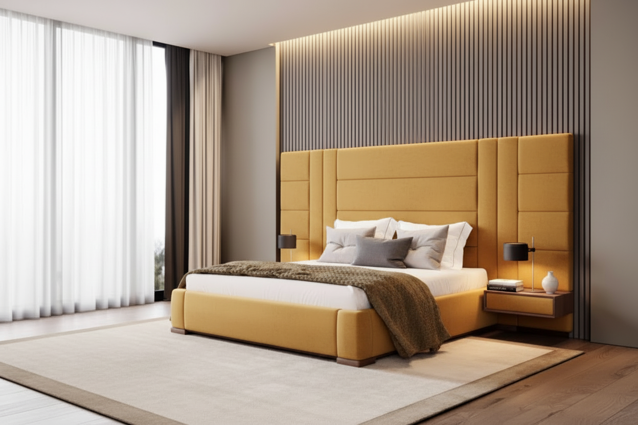 Mercury Headboard & Base - Mustard Yellow Lifestyle