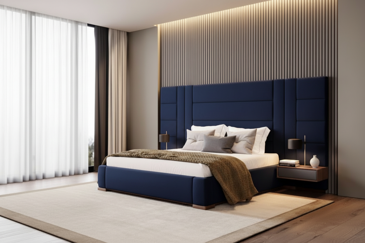 Mercury Headboard & Base - Navy Blue Lifestyle