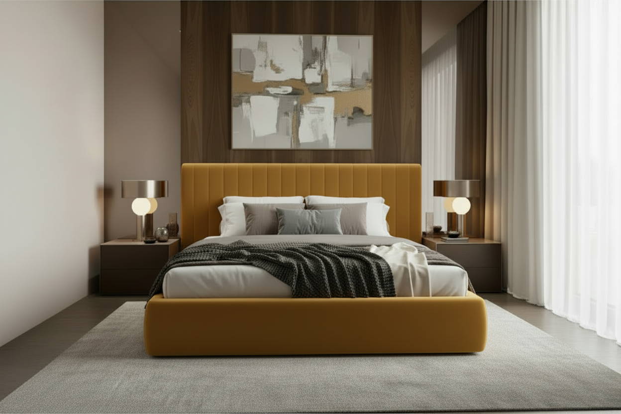 Mustard yellow bed