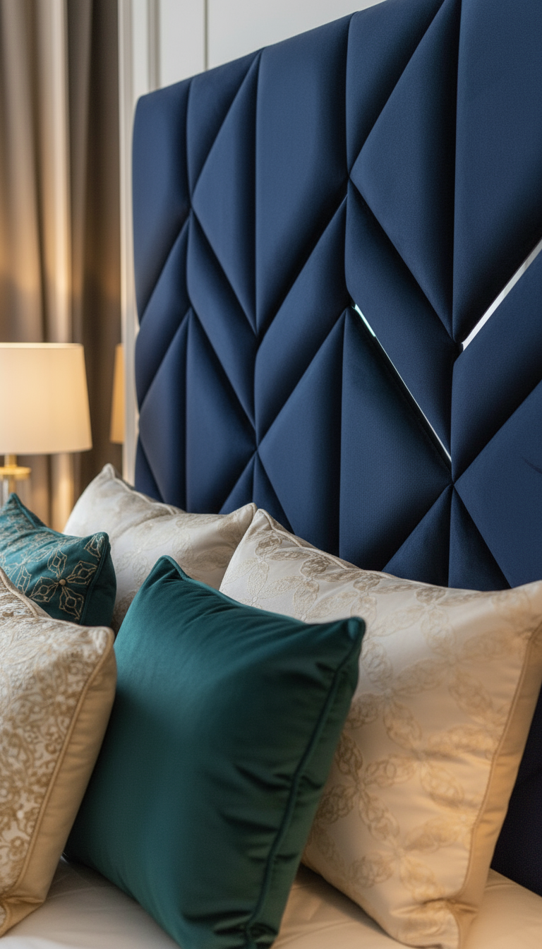 Navy blue headboard close-up lifestyle
