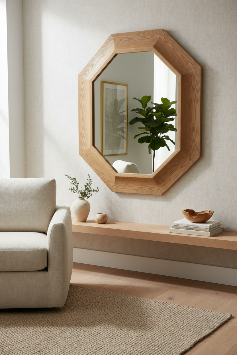 Octagonal Oak Mirror Lifestyle