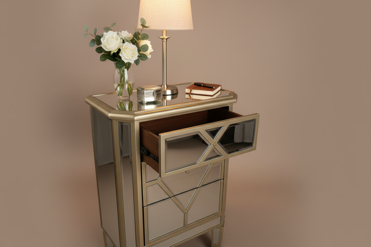 Open drawer angle styled studio shot