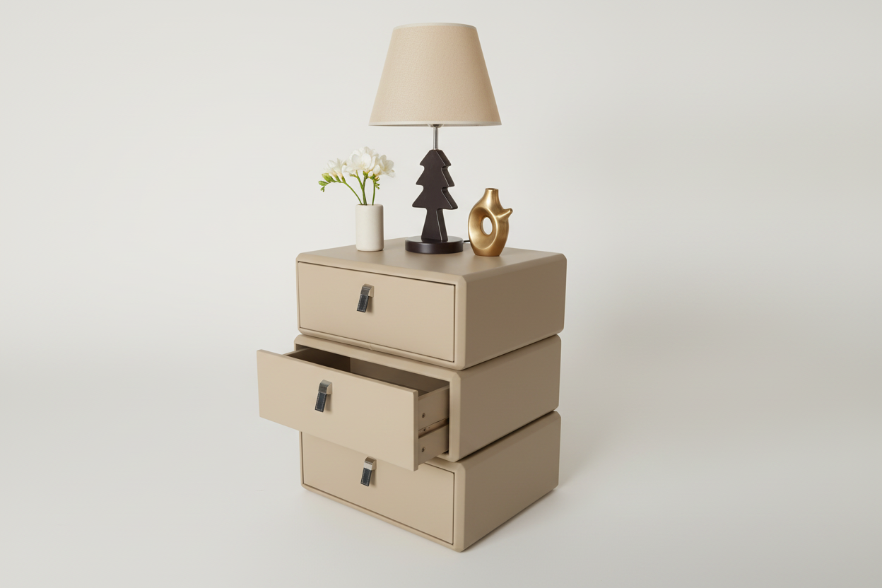 Open drawer angle styled studio shot