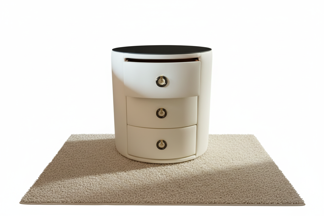 Open drawer with cream-beige carpet