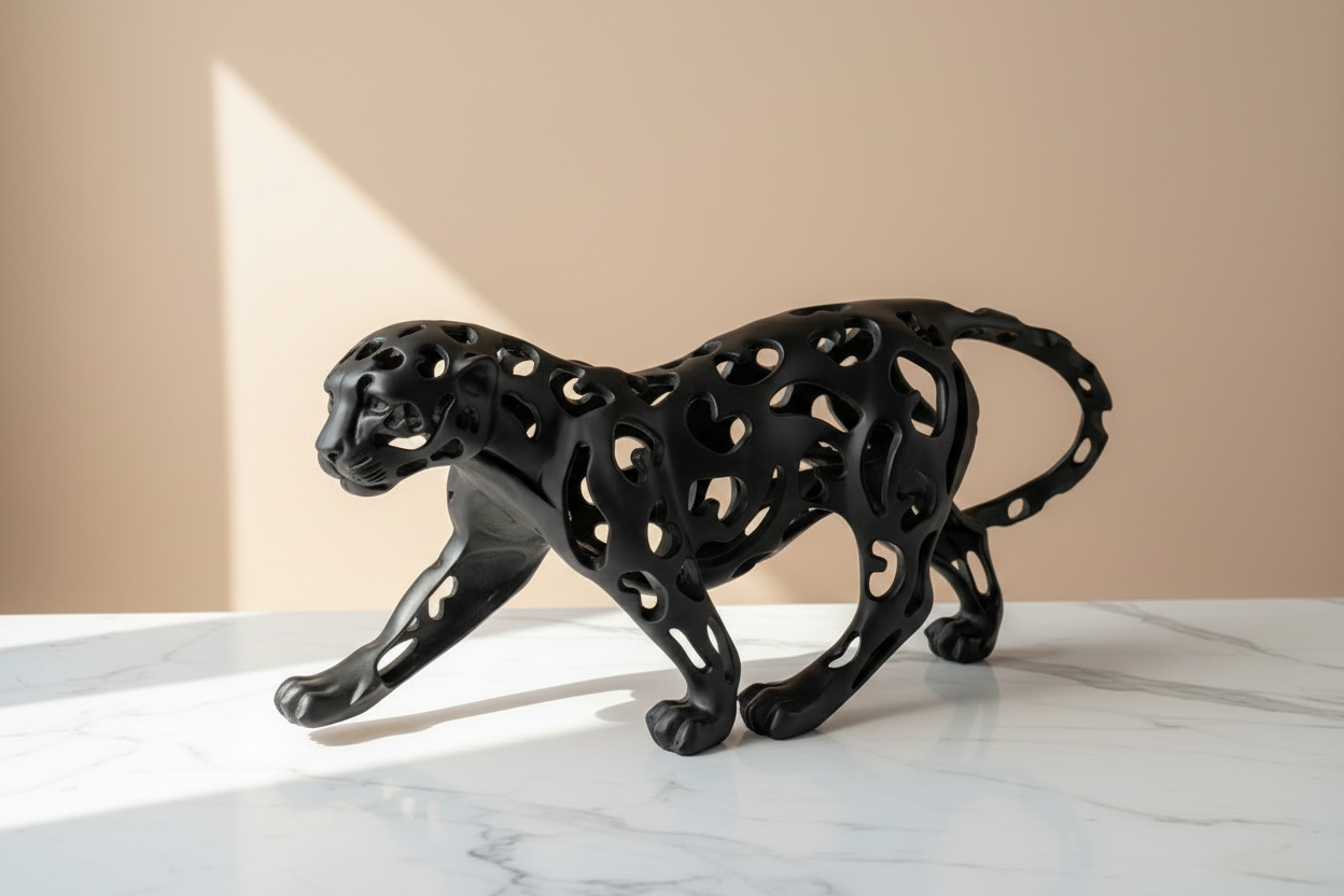 Open-Frame Leopard Sculpture — 3/4 Angle View