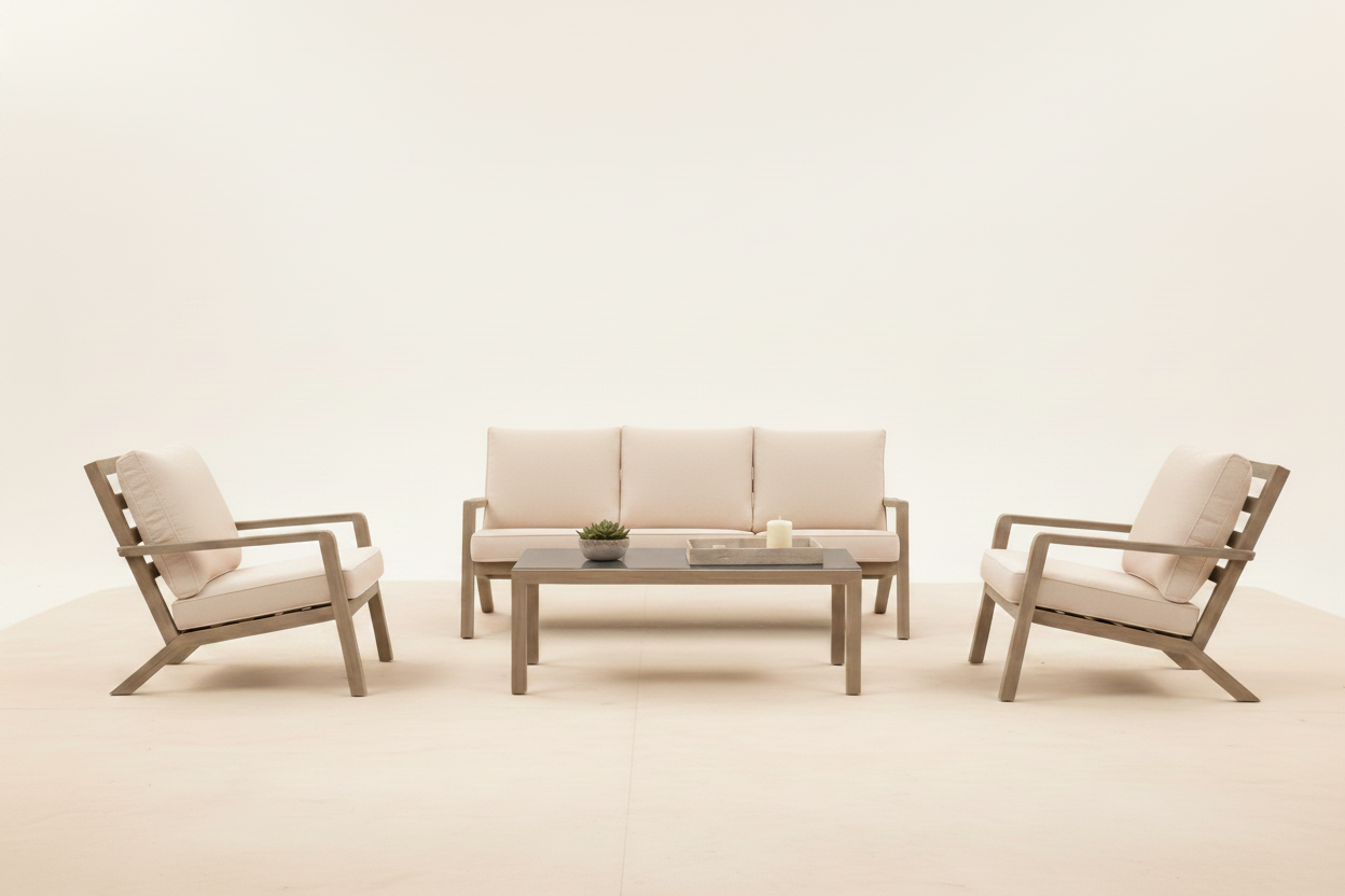 Outdoor Lounge Set - Light Beige Cushions