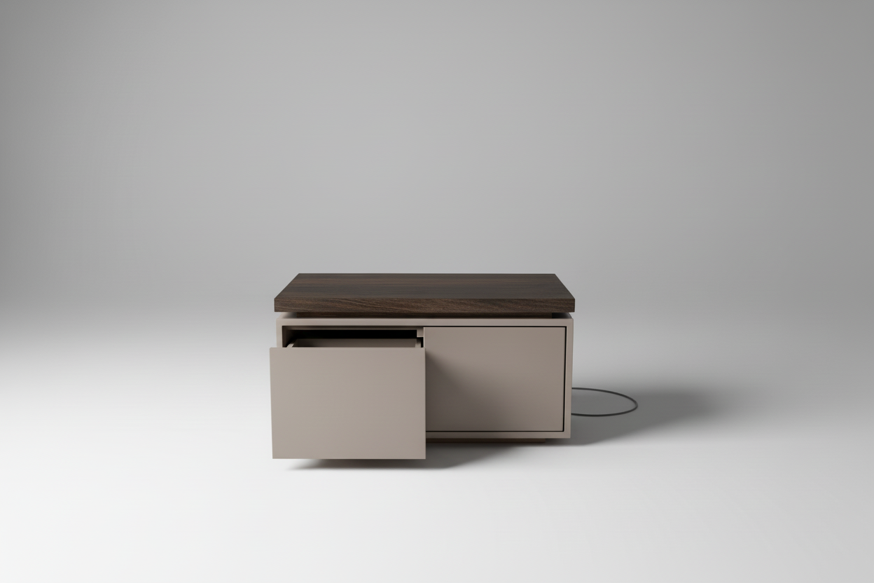 Plain studio shot with drawer open