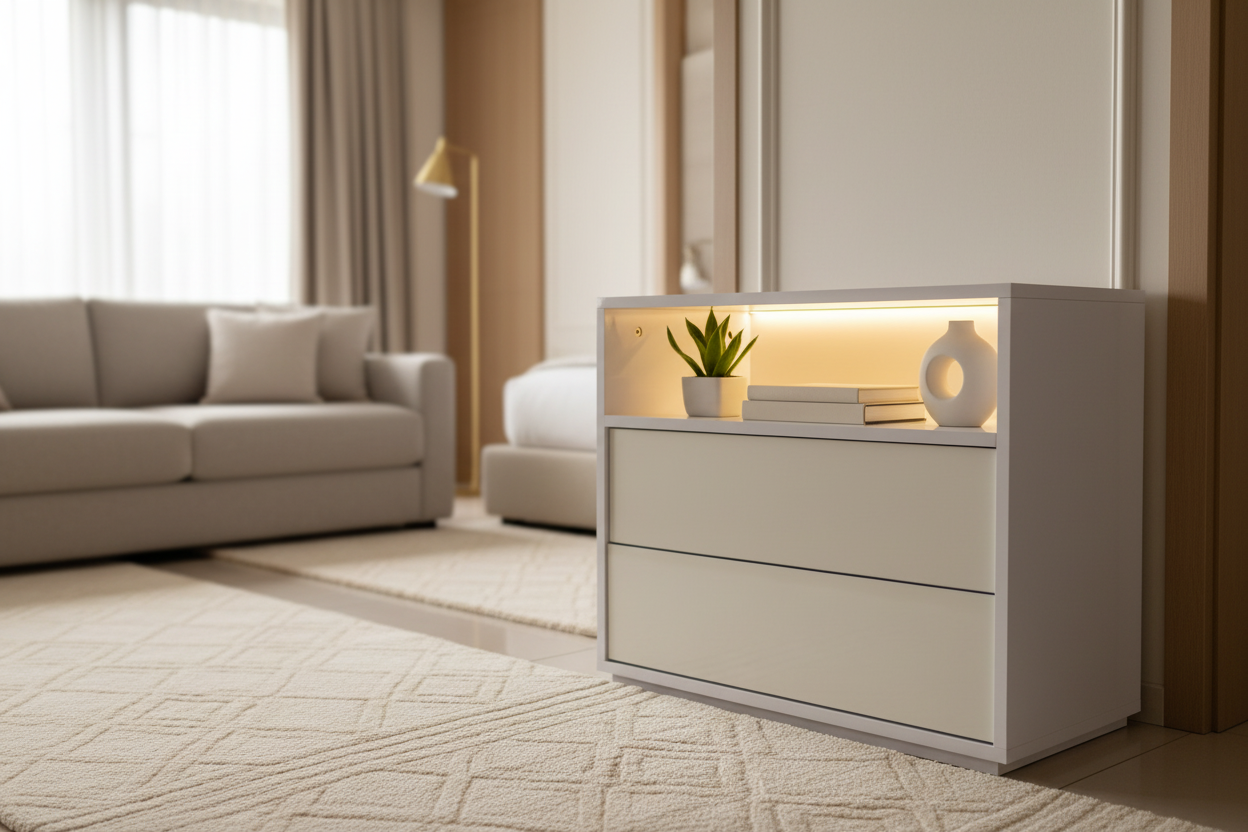 Premium lifestyle image of white storage unit