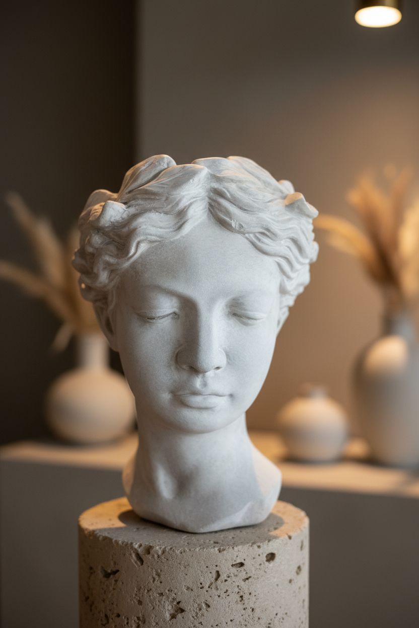 Pure white classical bust close-up